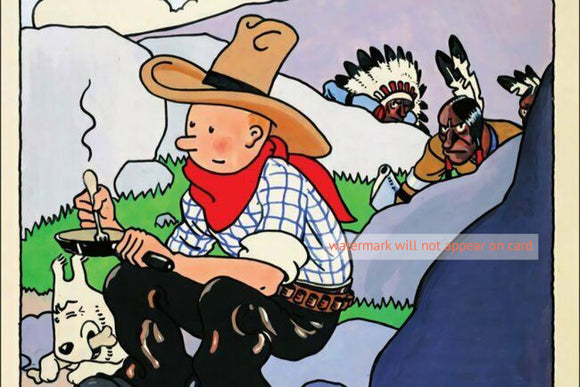 POSTCARD / Tintin cowboy in America, 1945 / Hergé