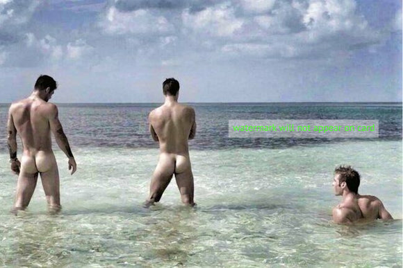 POSTCARD / Three nude men in ocean