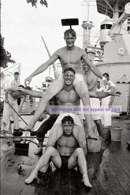 POSTCARD / Sailors goofing around on deck