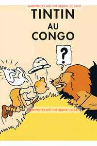 POSTCARD / Tintin au Congo with lion, 1931