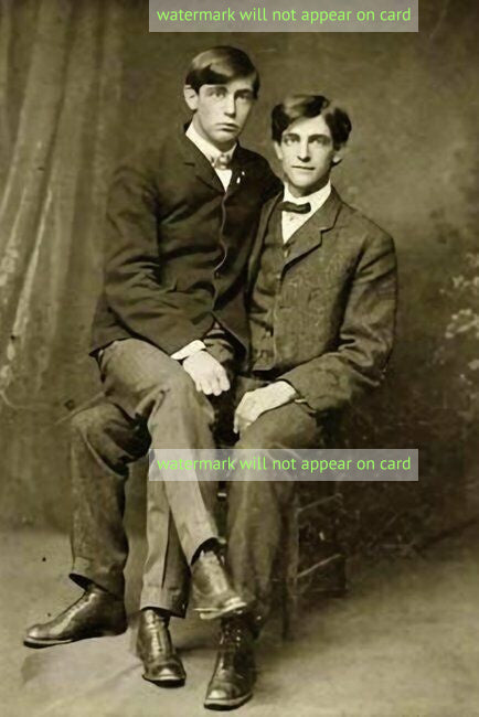 POSTCARD / Male couple on single chair, 1910's