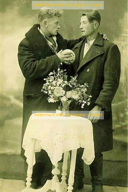 POSTCARD / Male couple in long coats, 1920s