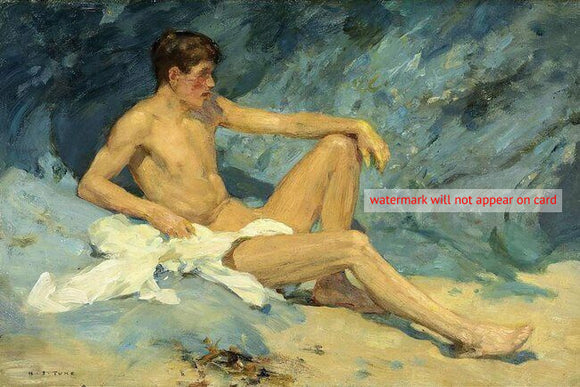 POSTCARD / TUKE Henry Scott / Nude man reclining on rocks, 1927