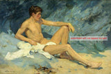 POSTCARD / TUKE Henry Scott / Nude man reclining on rocks, 1927