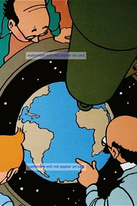 POSTCARD / Tintin + Tournesol looking at the Earth