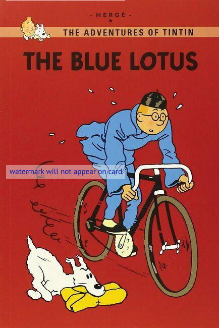 POSTCARD / Tintin on bicycle / The Blue Lotus