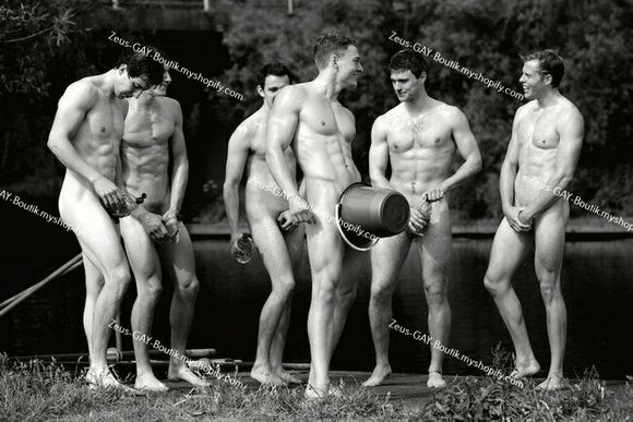 POSTCARD / Six nude men by the Lake