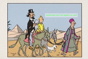 POSTCARD / Tintin in Egypt with pyramids, 1955 / Hergé