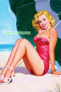 POSTCARD / Pin-up / Veronica on the beach, 1940s / Howard Connolly