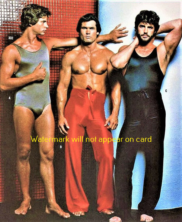 POSTCARD / Gordon Grant + Bill Cable + Bob Noll in loungewear, 1977